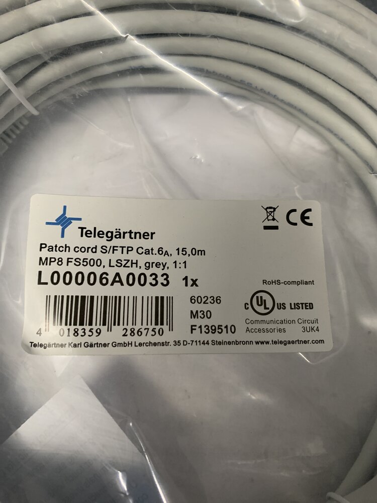 Telegärtner Patch cord S/FTP Cat.6a. 15m
