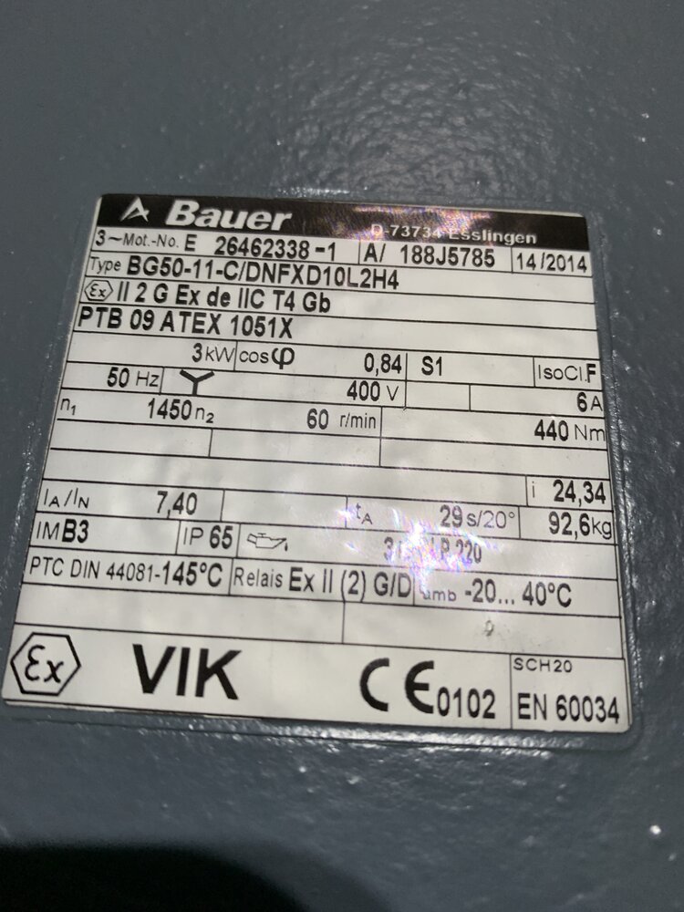 Bauer Motor: BG50-11-C/DNFXD10L2H4; Reduktor: ВG50-11-C